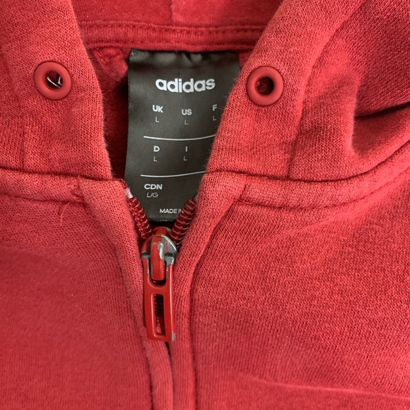 Adidas Men’s Large Zip Up Hoodie Burgundy - Picture 2 of 6